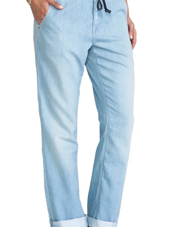 MOTHER Denim - MOTHER The Lazy Daisy Drawstring High Rise Jeans- Straight Leg- Light Wash- 27